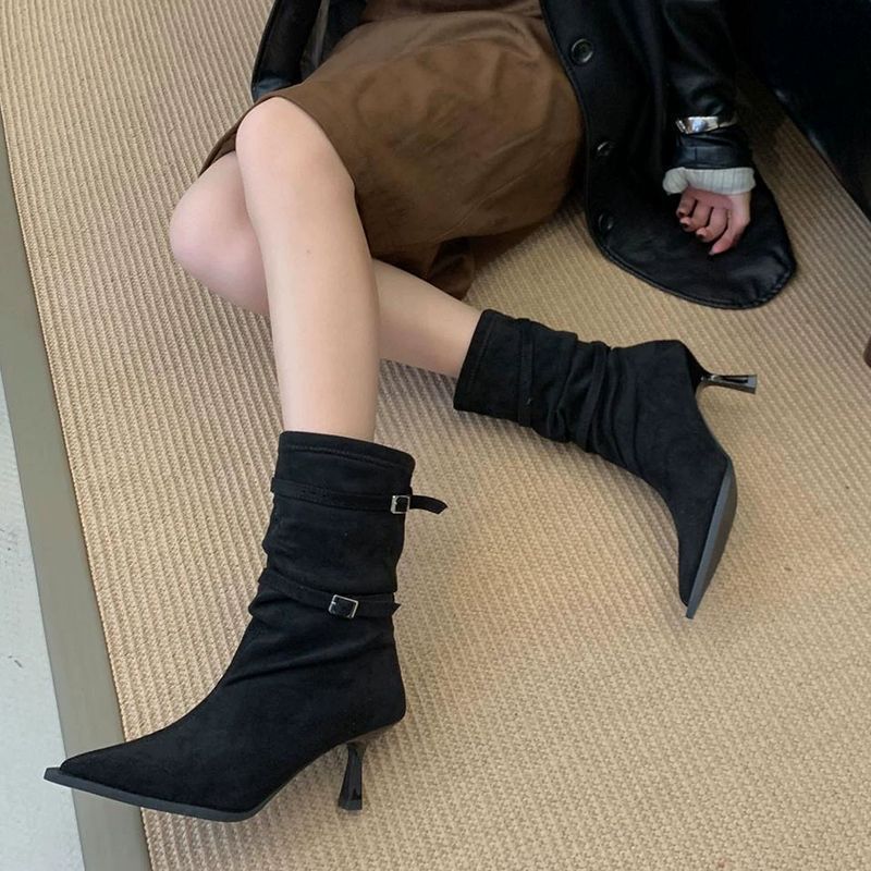 Women's Cuffed Buckle Mid-Calf Boots – PU Leather Round Toe Non-Slip Boots