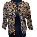 Ruby Rd Womens Small Leopard Spot Open Top Button Cotton Blend Cardigan Sweater