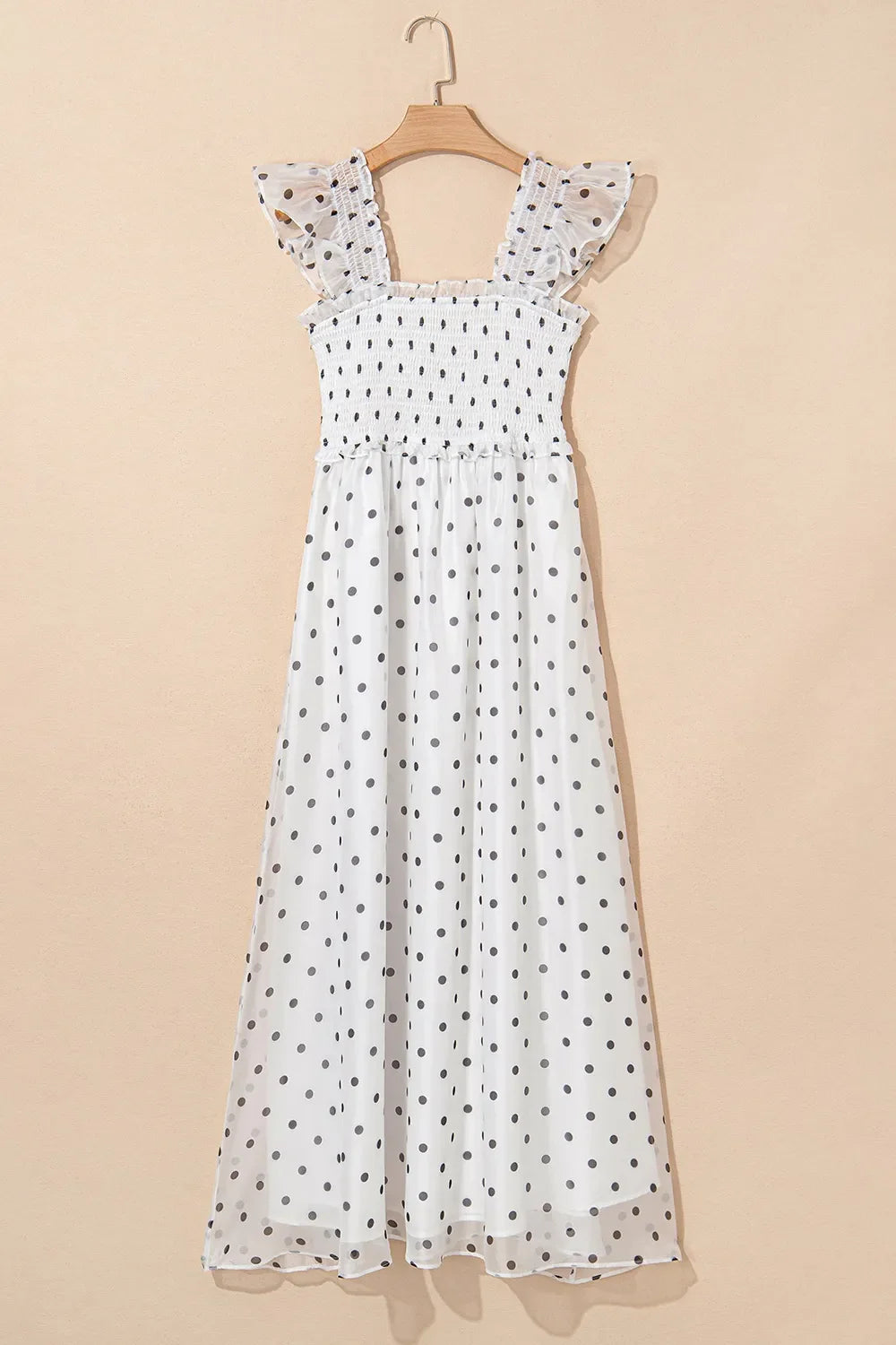 Polka Dot Ruffle Sleeve Smocked Midi Dress