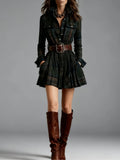 Plaid Collared Sleeveless Fitted Waist Dress