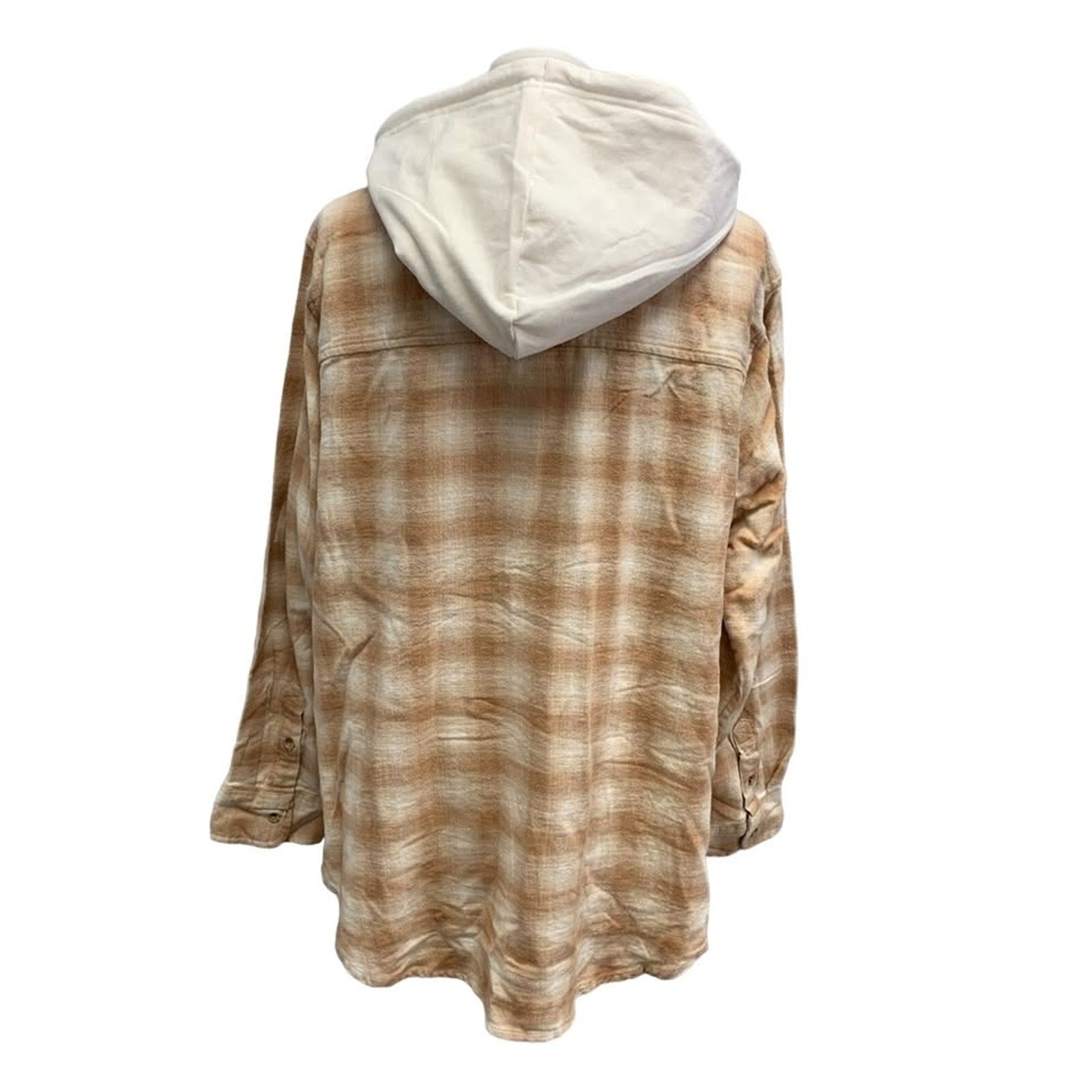 New Hand Printed Womens Large Blue Jay Bird Plaid Flannel Long Sleeve Hoodie