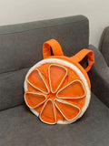 Women's Orange Multi-Compartment Backpack – PU & Cotton Casual Daypack