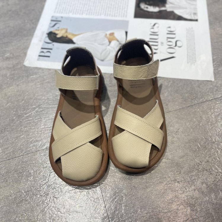 Women's Breathable Roman Sandals – Closed Heel, Velcro Strap, Round Toe