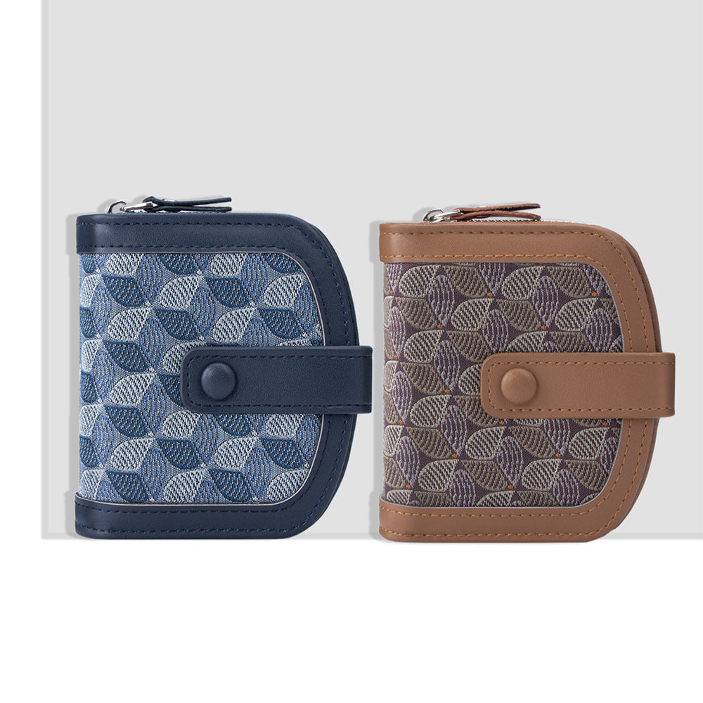 Women's Embroidered Wallet - Geometric Pattern PU Leather Bifold Wallet with Multiple Compartments