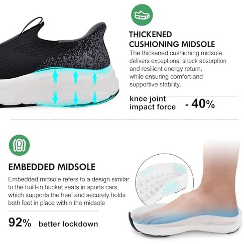 Jacks Hibo Mens Size 9.5 Black Sneakers Arch Support Round Toe Slip On Shoes
