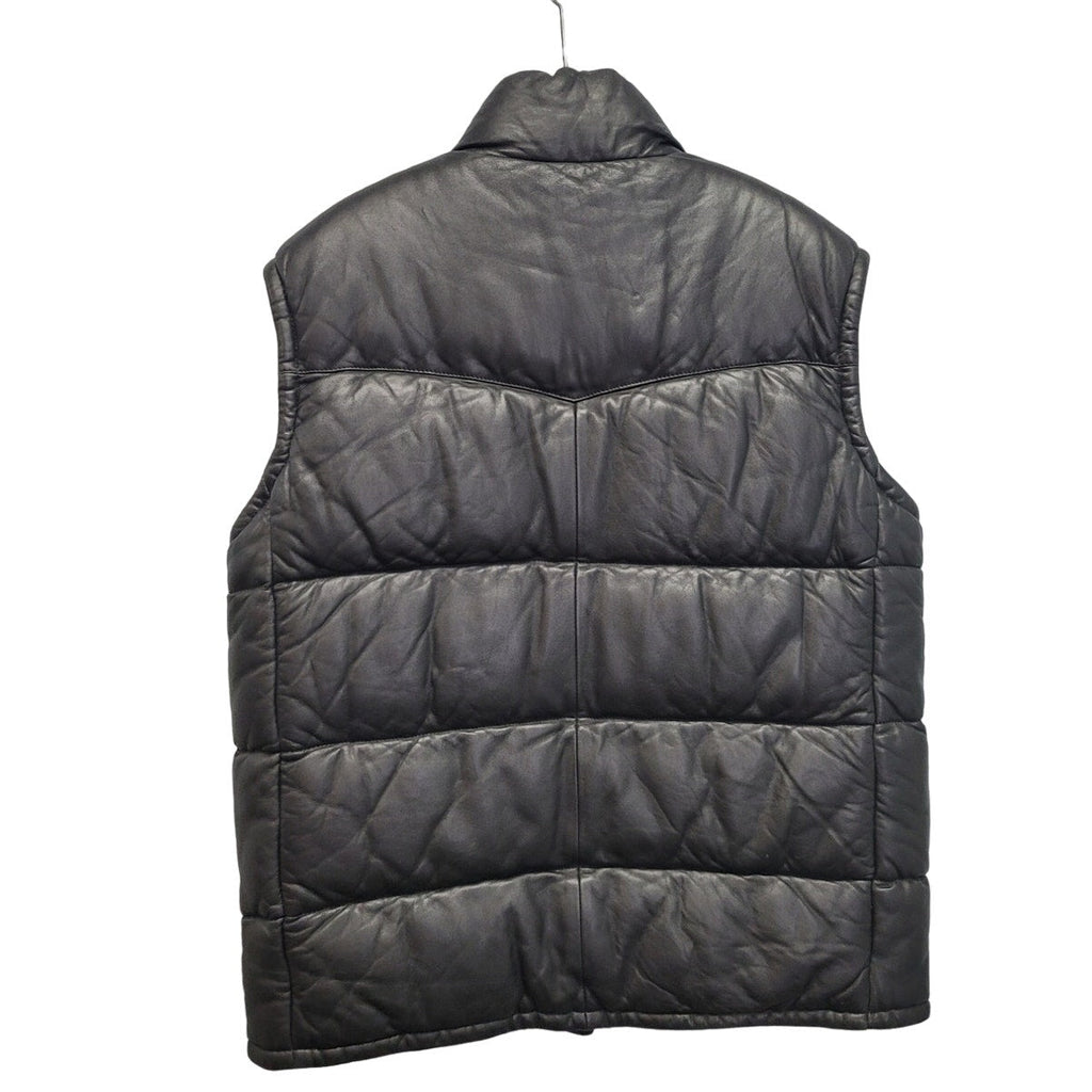 AX Armani Exchange Mens Medium Black Genuine Leather Zip Up Puffer Vest