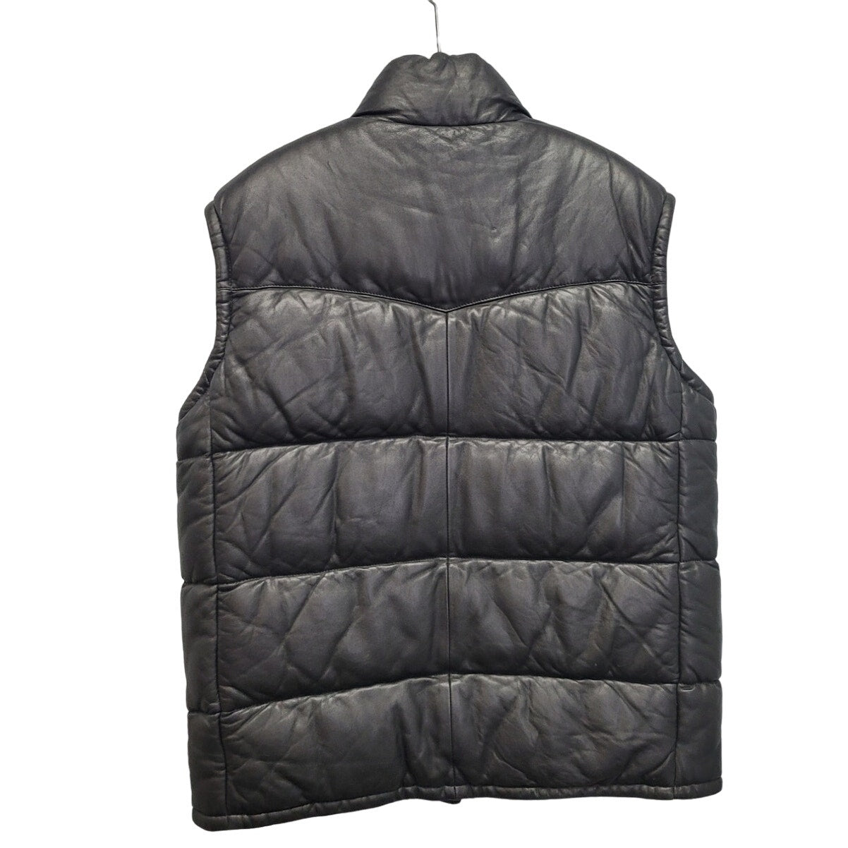 AX Armani Exchange Mens Medium Black Genuine Leather Zip Up Puffer Vest