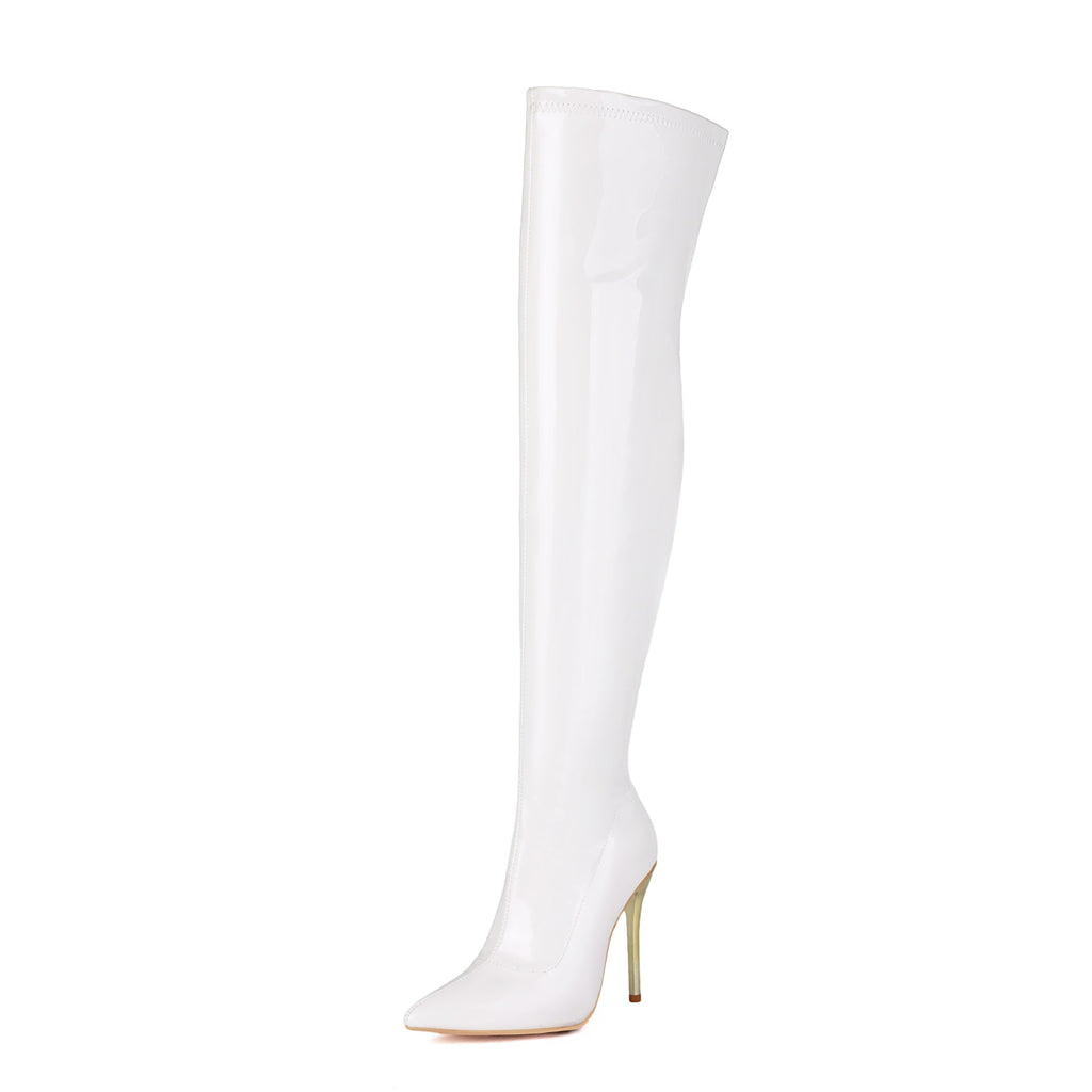 Women's Patent Leather Over-the-Knee Stiletto Boots | Pointed Toe Side Zipper