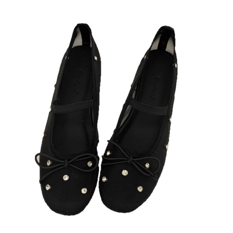 Women's Rhinestone Mesh Ballet Flats | Slip-On Round Toe Flat Shoes