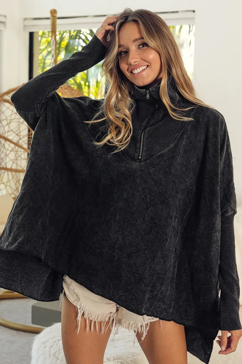 BiBi Vintage Washed Quilted Half Zip Top