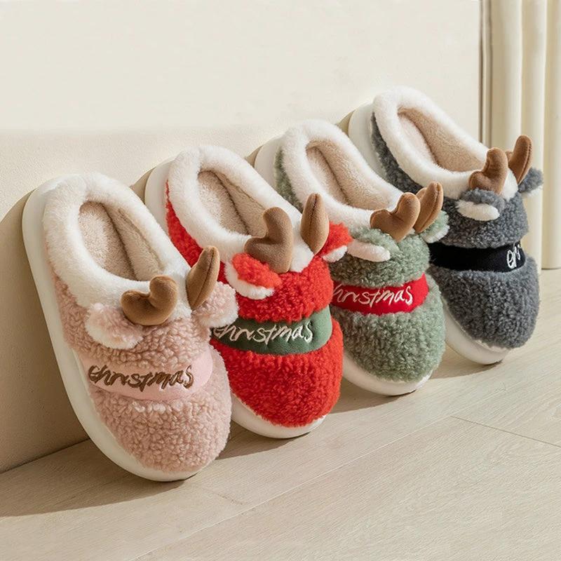 Mandotos Christmas Elk Slippers Cozy Winter Home Slippers