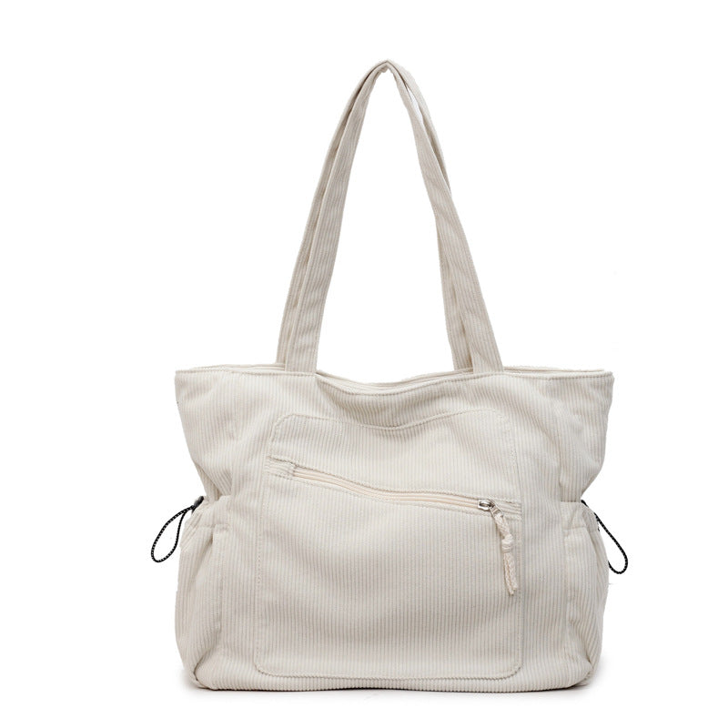Women's Corduroy Tote Bag – Casual Everyday Shoulder Bag with Double Straps