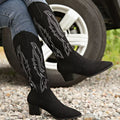 Women's Point Toe Block Heel Boots – Suede Mid Heel Ankle Boots
