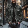 Men's Pocket Corduroy Long Sleeve Striped Lapel Jacket