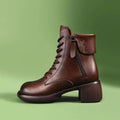 Women's Vintage Chunky Heel Ankle Boots | Microfiber Leather Side Zipper Low-Top