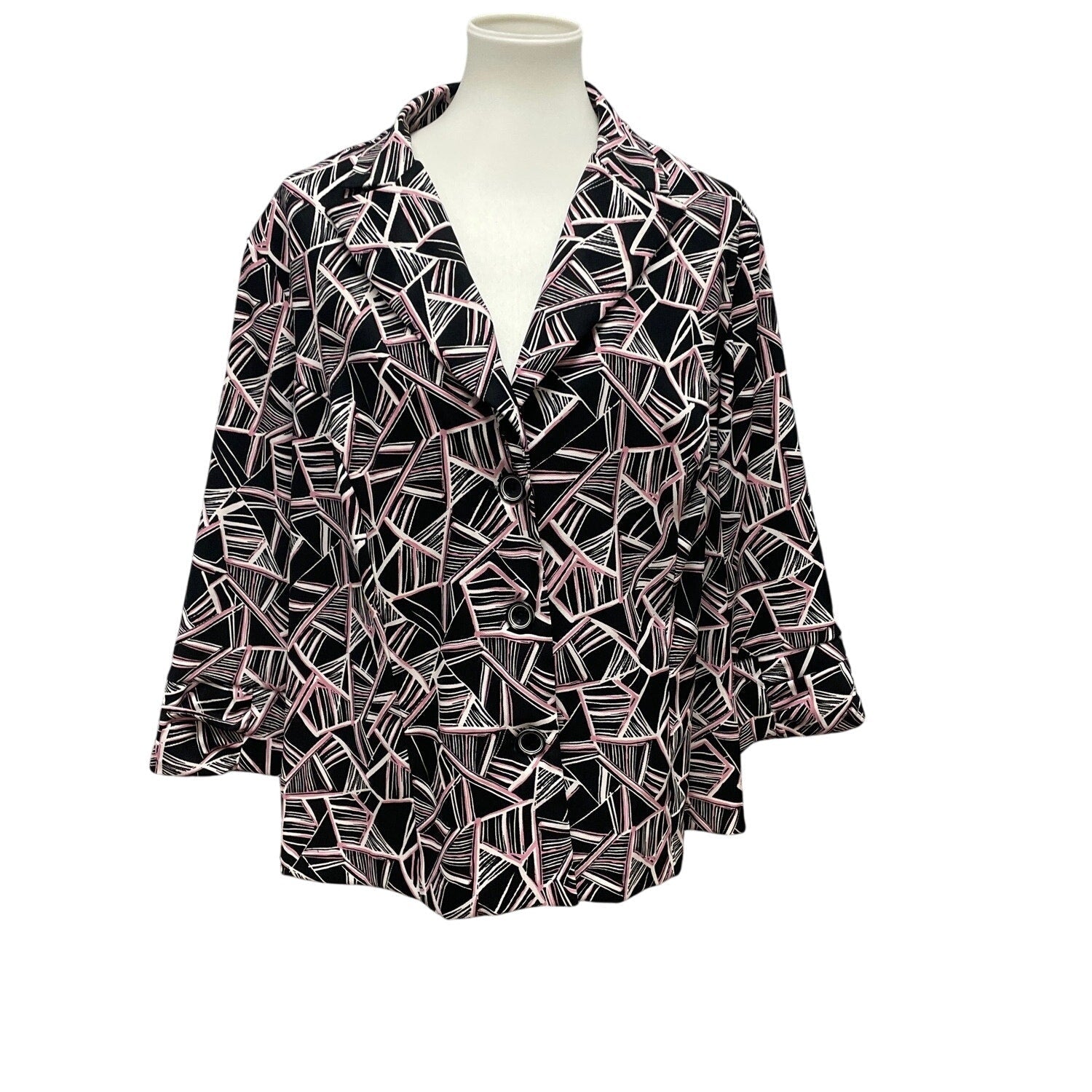 Dress Barn Woman Size 14/16 Button Up Geometric Long Sleeve Suit Blazer Jacket