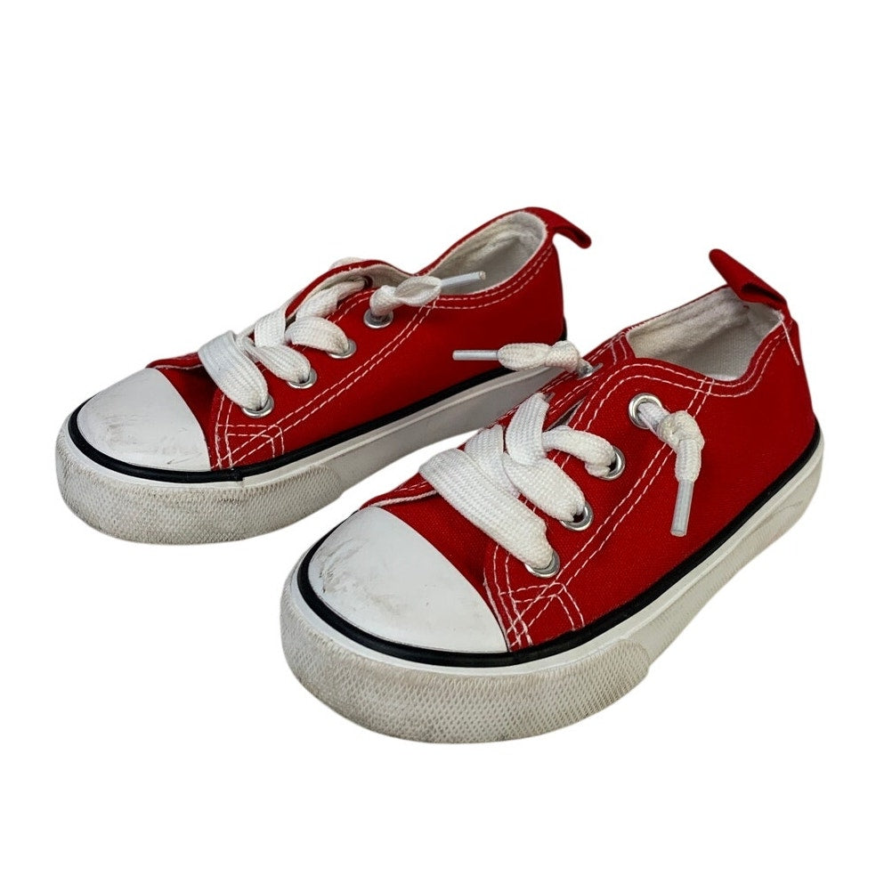 Boys Size 7 Red Canvas Sneakers Lace Up Low Top Round Toe Classic Shoes