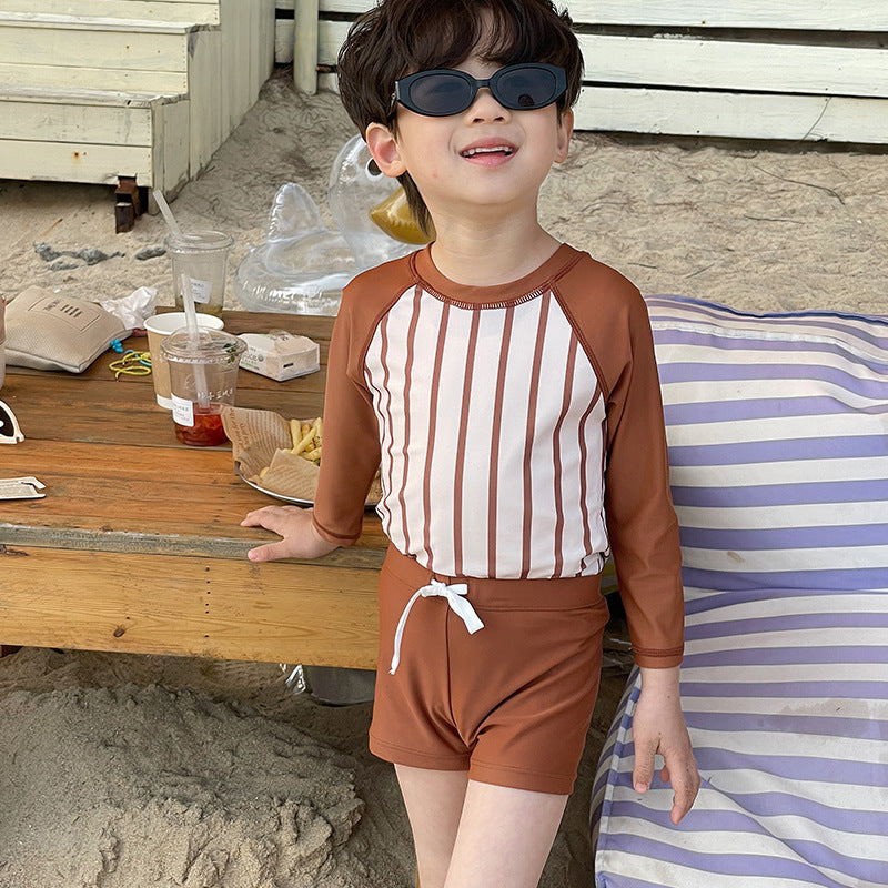 Three-color Striped Long Sleeve Sun Protection Quick-drying Summer Swimsuit
