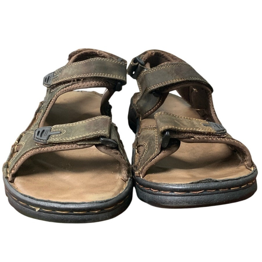 Jousen Mens 13 Brown Sandals Faux Leather Open Toe Hook Loop & Fastener Shoes