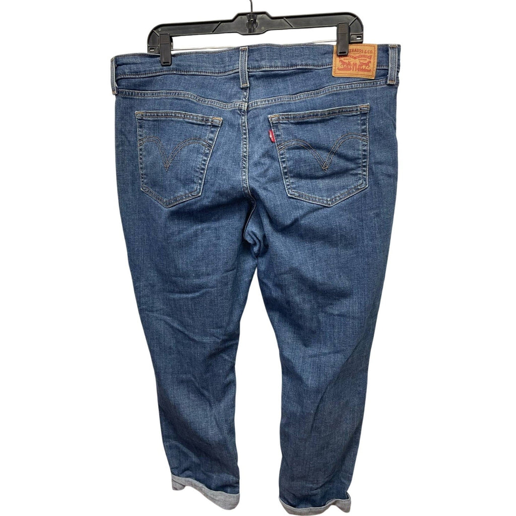 Levis Size 33 Factory Distress Cropped Boyfriend Stretch Cotton Denim Blue Jeans