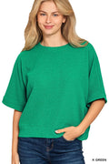 Zenana Double Knit Banded Bottom Short Sleeve Top