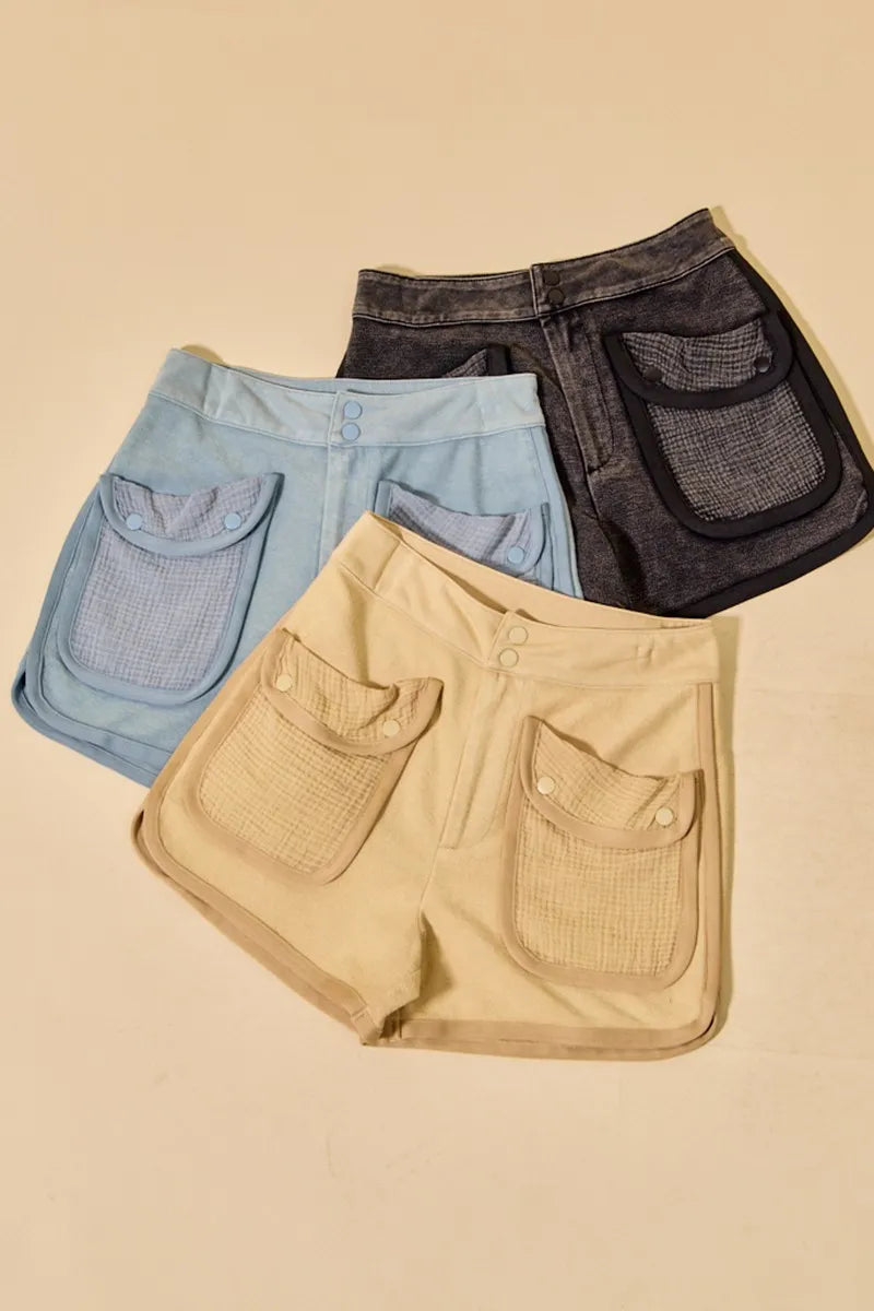 SO ME Mineral Washed Terry High Rise Cargo Shorts