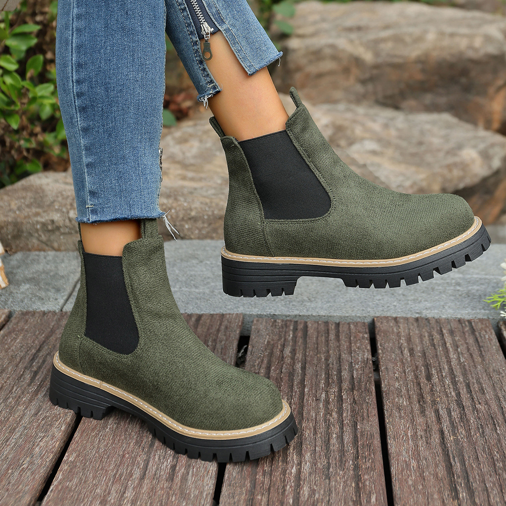 Women's Round Toe Square Heel Slip-On Boots | Fall Winter Fabric Boots