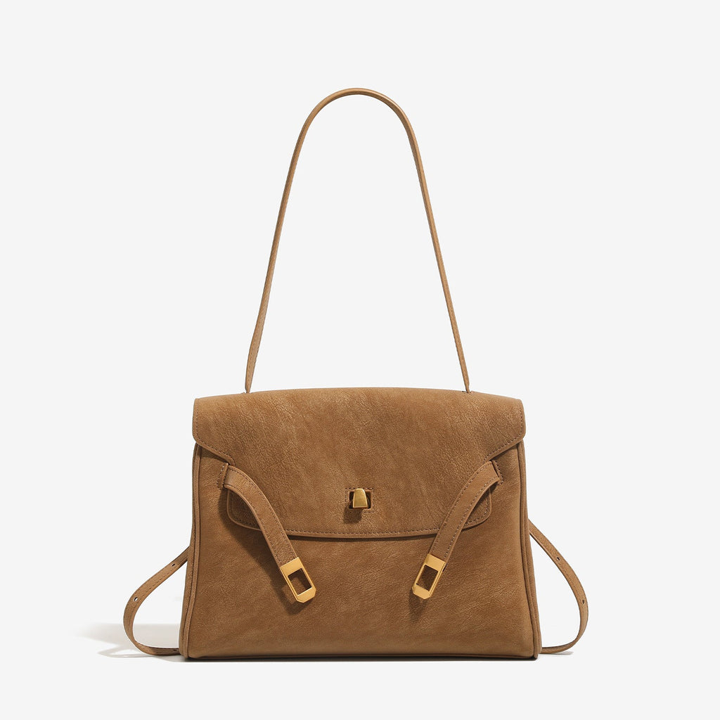 Retro Leather Shoulder Bag - Genuine Leather Minimalist Handbag for Women