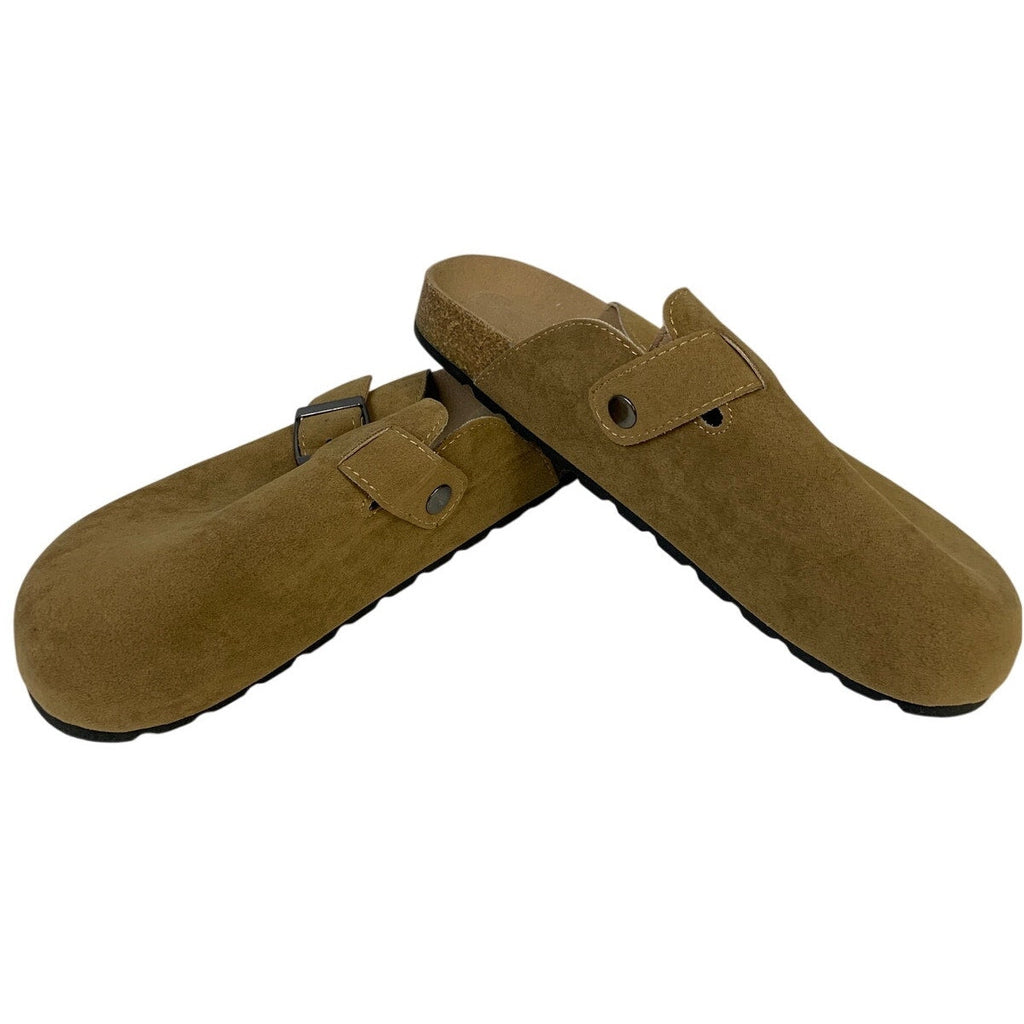 Womens Size 8 Brown Suede Clogs Closed Round Toe Buckle Strap Slip On Shoes