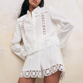 Women's Hollow-Out Patchwork Tassel Coat – Long Sleeve Lapel Button-Down Jacket