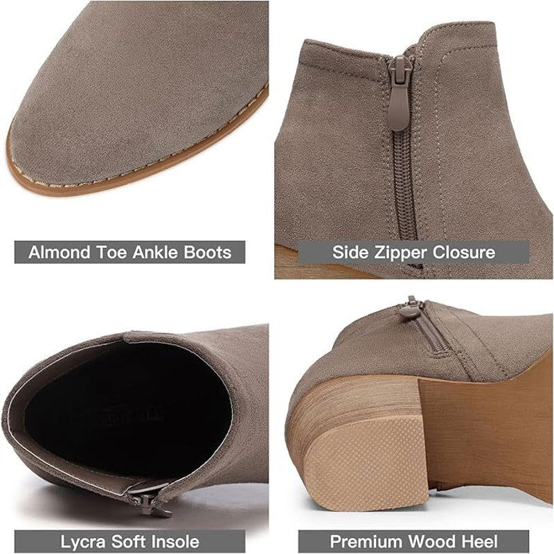 Shibever Womens Size 6 Tan Faux Suede Side Zip 2.5" Heel Ankle Boots Booties
