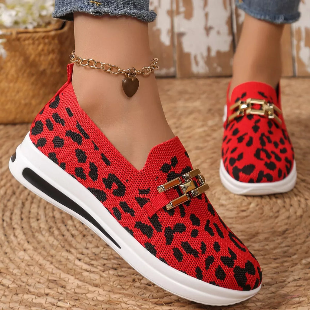 Women's Leopard Print Round Toe Slip-On Flats | Breathable Mesh Casual Shoes