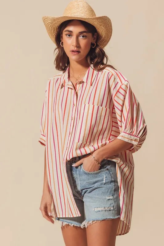 SO ME Multicolored Stripe Button Down Shirt