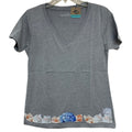 New Hand Printed Large Heathered Gray Floral Wrap Around Short Sleeve Tee Shirt