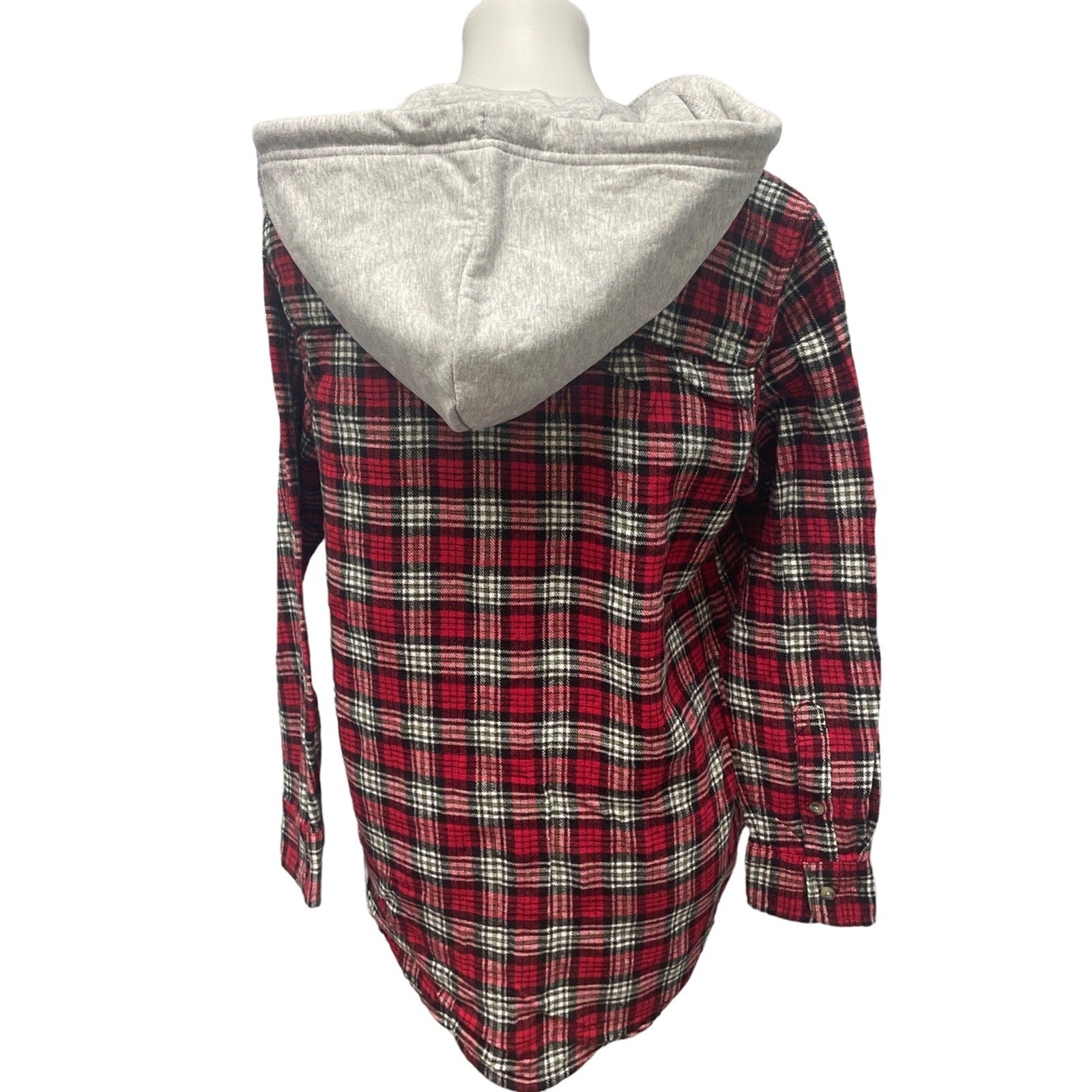 New Hand Printed Womens Small Black Lab Dog Long Sleeve Plaid Flannel Hoodie