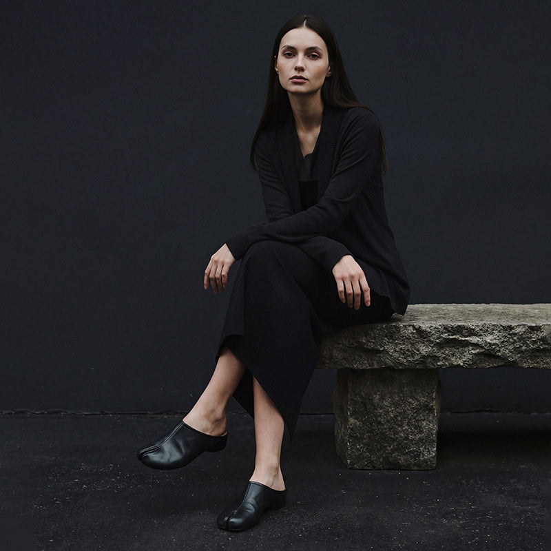 Women's Tabi Split-Toe Leather Flats | Full Grain Cowhide Slip-On Mules
