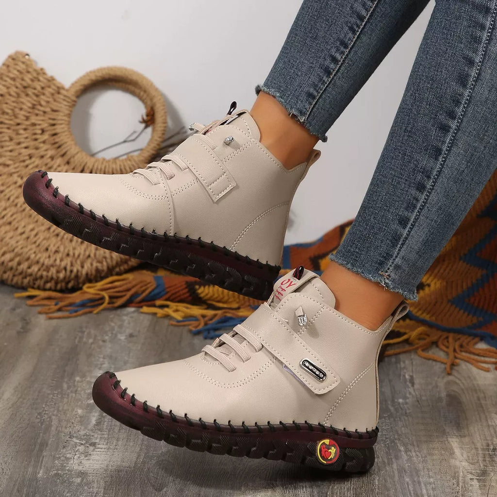 Women's Lace Up Platform Ankle Boots – Flat Platform PU Leather Booties