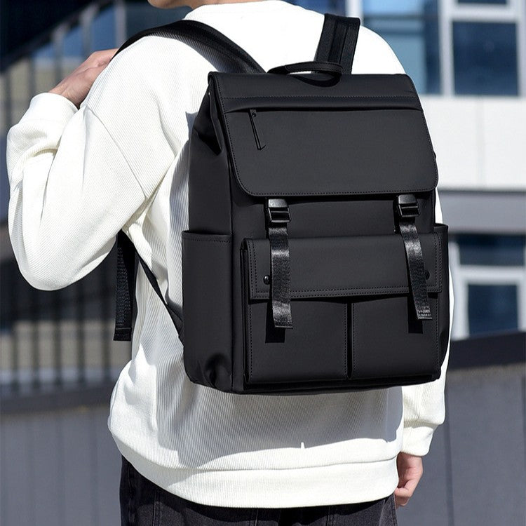 Men's Waterproof Nylon Backpack - Large Capacity Travel Backpack with Curved Shoulder Straps