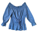 Ashley Stewart Womens Size 16 Blue Off-Shoulder Long Sleeve Smocked Blouse