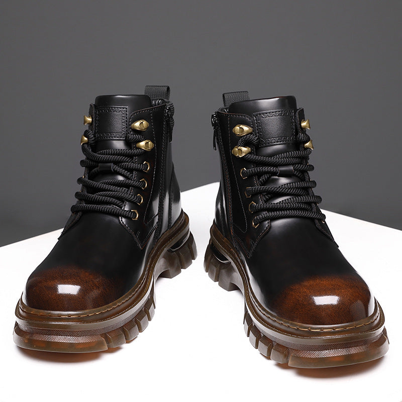 Men's Fleece-Lined British Platform Boots | Microfiber Leather Lace-Up Winter Boots
