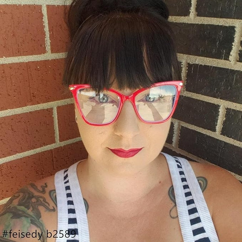 New Feisedy Womens Red Gold Blue Light Blocking Oversized Cat Eye Glasses