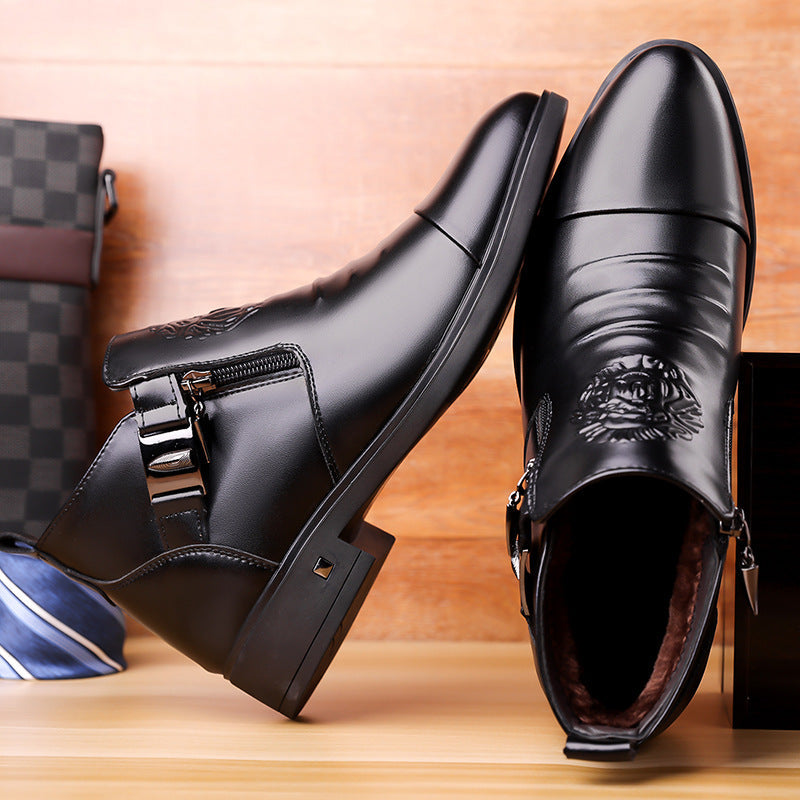 Men's Retro Wide-Fit Ankle Boots | Double-Layer Cowhide Leather Side Chain Boots