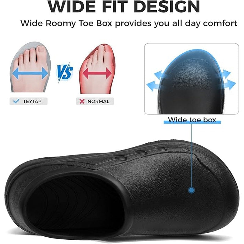 Teytap Mens Size 8 Black Slide On Waterproof Slip Resistant Chef Clogs Shoes