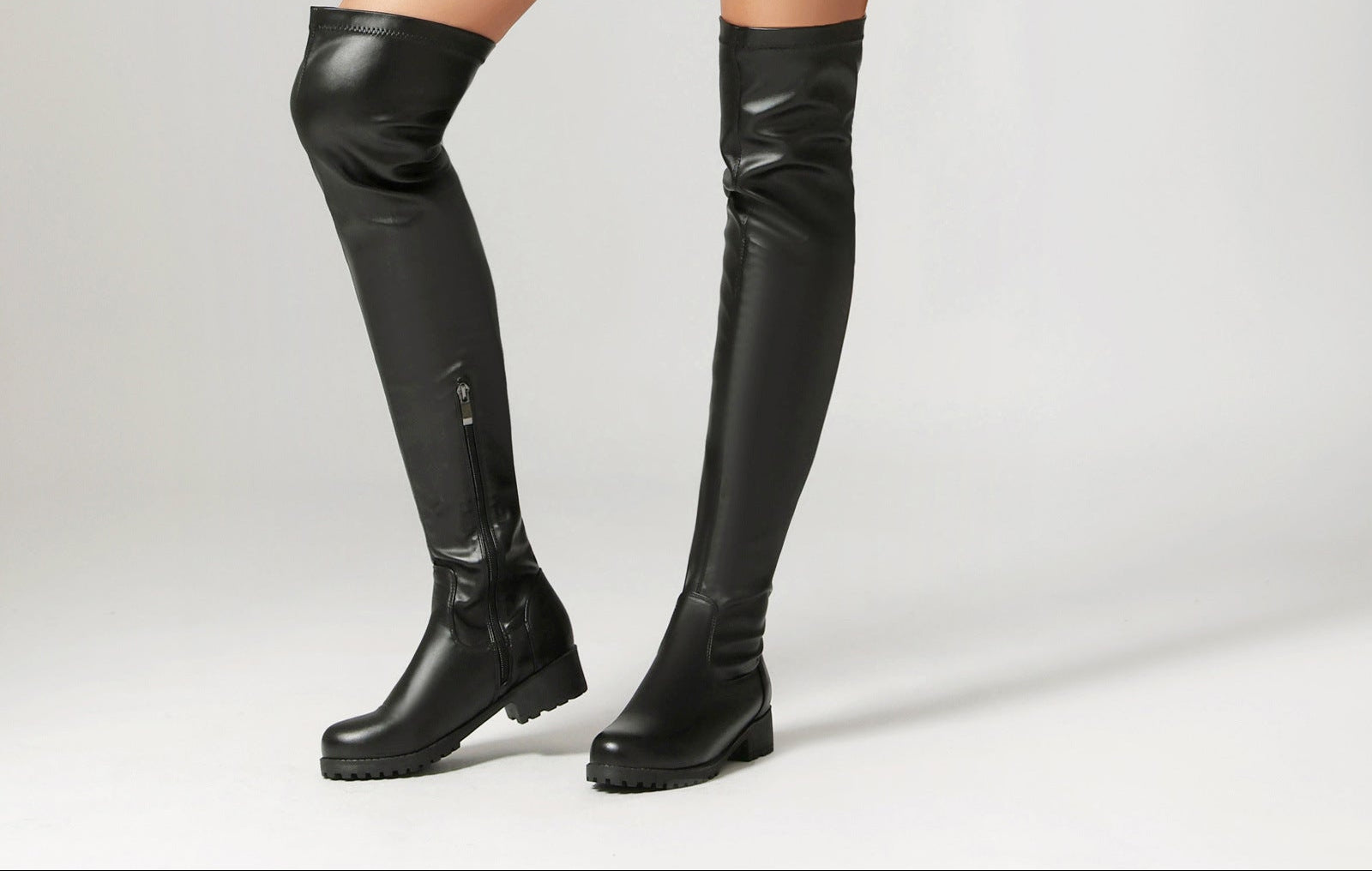 Women's Stretchy Over-the-Knee Boots | Low Heel Side Zipper