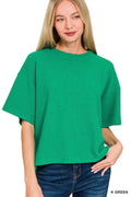 Zenana Full Size Double Knit Side Slits Hi Low Short Sleeve Top Plus Size