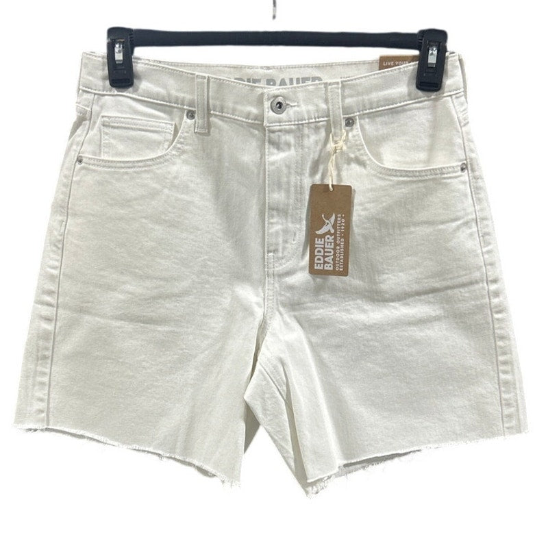 New Eddie Bauer Women Size 10 White Stretch Cotton High Rise Cutoff Denim Shorts