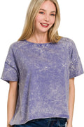 Zenana Washed Crew Neck Short Sleeve Crop Box Tee