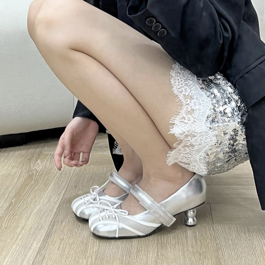 Women's Silver Ballet Flats Thick Sole Casual Slip-On Shoes