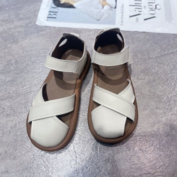 Women's Breathable Roman Sandals – Closed Heel, Velcro Strap, Round Toe
