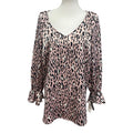 New Bar III Womens 1X Long Sleeve Polyester Leopard Spot V-Neck Flowy Blouse